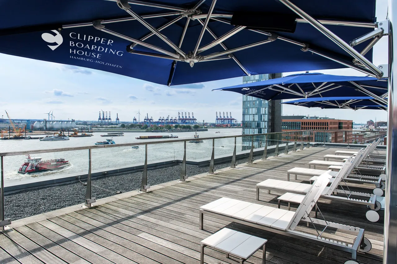 Dachterasse Clipper Boardinghouse auf der elbmeile